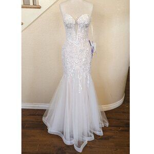 French White Strapless Sequin Corset Formal Mermaid Wedding Dress 4